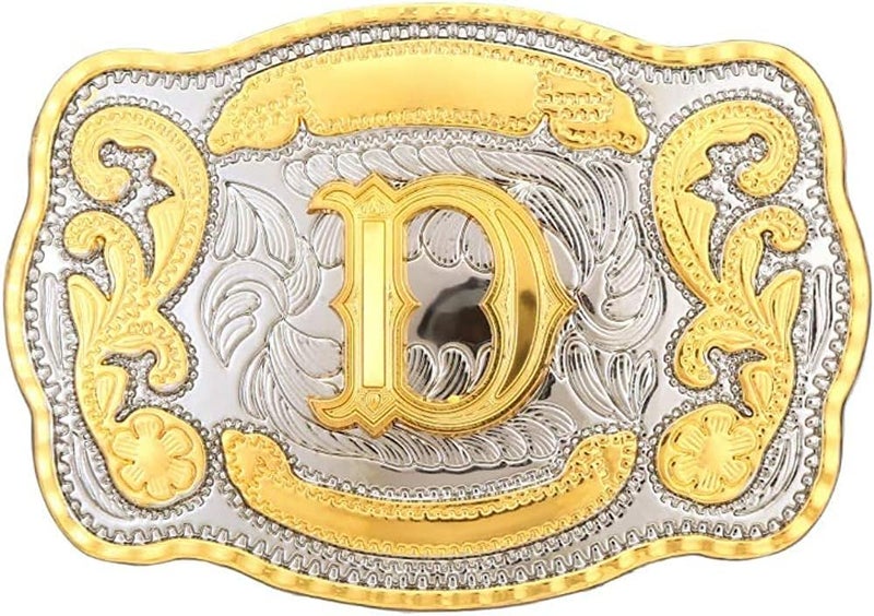 WMG Western Belt Buckle Initial Letters ABCDMRJ to Z Cowboy Belt Buckle, Rodeo Buckles for Men & Women Fits Up to 2 Inch Belts - Image 1